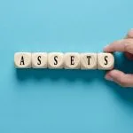 Some blocks on a blue background reading 'asset finance'