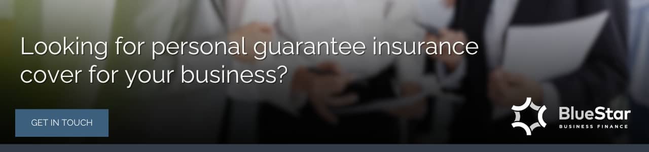 Bluestar Business Finance banner promoting personal guarantee insurance cover for businesses.