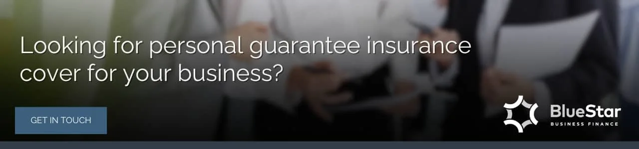 Bluestar Business Finance banner promoting personal guarantee insurance cover for businesses.