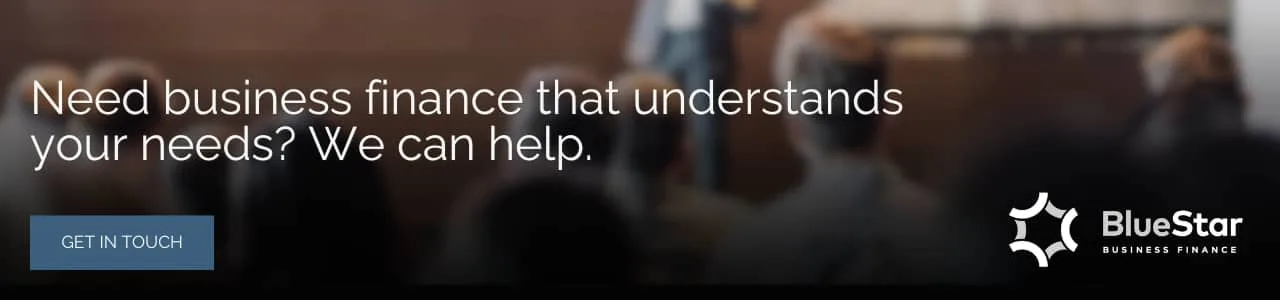 Bluestar Business Finance banner asking if businesses need finance that understands their needs, with a get in touch button